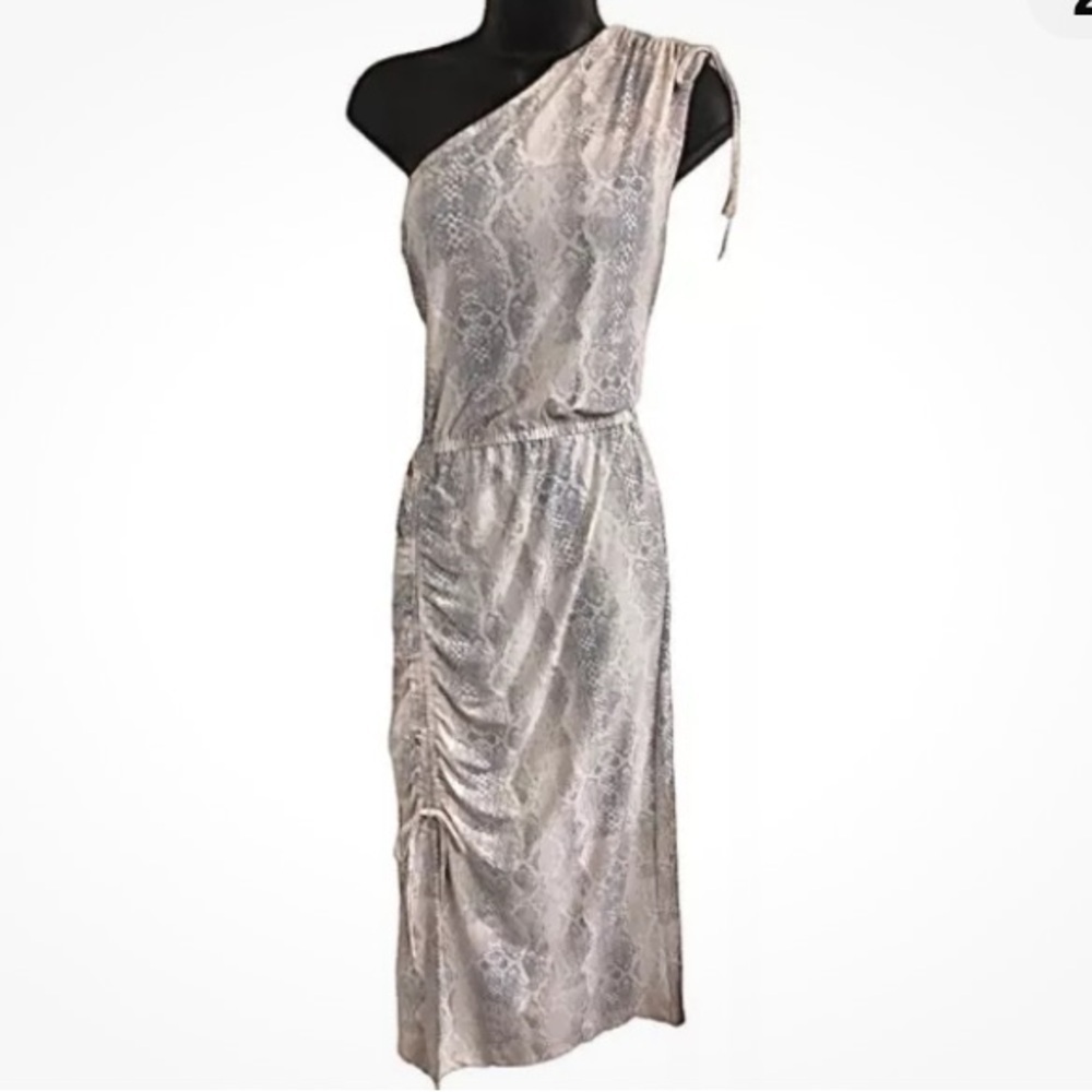 Steve Madden sexy snake print one shoulder front & shoulder ruching slinky dress